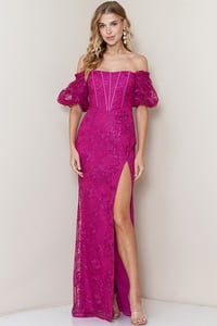Image 1 of Beaded Off Shoulders Long Slit Dress