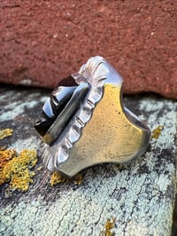 Image 4 of WL&A Handmade Heavy Signet Carved Obsidian Ancestor Mask Rings - Size 9 