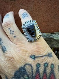 Image 5 of WL&A Handmade Heavy Signet Carved Obsidian Ancestor Mask Rings - Size 9 