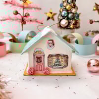 Image 3 of Aqua roof Christmas cottage ornament 