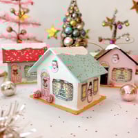 Image 1 of Aqua roof Christmas cottage ornament 