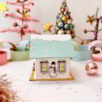 Image 4 of Aqua roof Christmas cottage ornament 