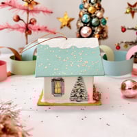 Image 5 of Aqua roof Christmas cottage ornament 