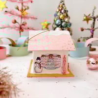 Image 5 of Pink roof Christmas cottage ornament 