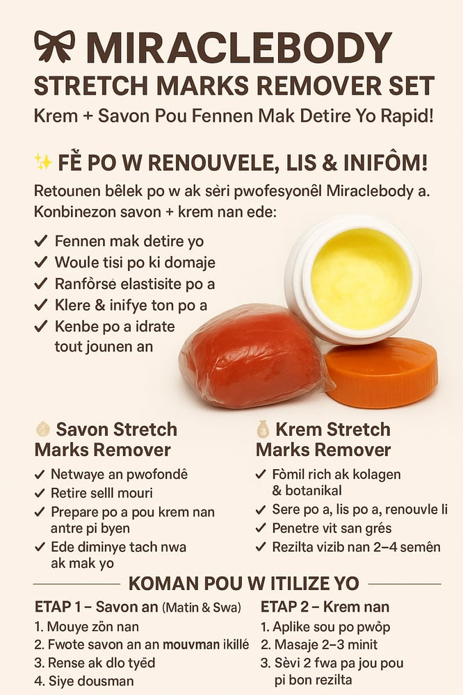 Image of Miraclebody Stretch Marks Remover cream, and soap