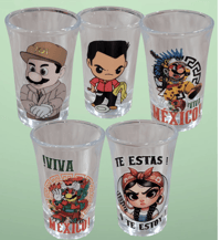 Image 1 of 3pack Shot glasses, chapo, mari bros mexican, te estas o te estoi, el valiente