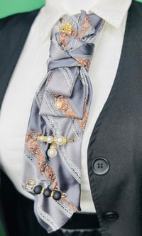 Image 1 of Handmade Gray Necktie with White & Orange Tones