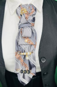 Image 2 of Handmade Gray Necktie with White & Orange Tones