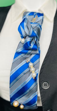 Image 3 of Handmade Royal Blue & Gray Women’s Necktie