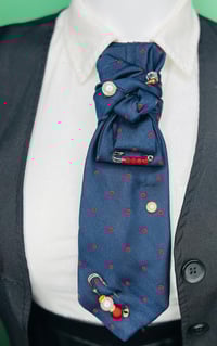 Image 1 of Handmade Women’s Necktie  Navy Blue with Red Accent