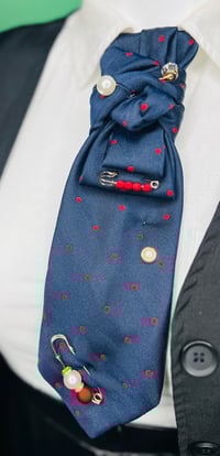 Image 2 of Handmade Women’s Necktie  Navy Blue with Red Accent