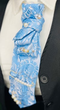 Image 1 of Handmade Women’s Necktie  Light Blue with Large Paisley Design