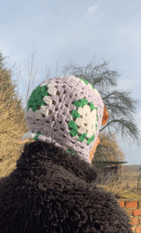 Image 3 of Light blue/lilac Granny Square balaclava