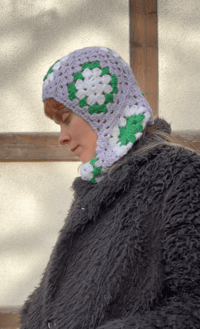 Image 4 of Light blue/lilac Granny Square balaclava