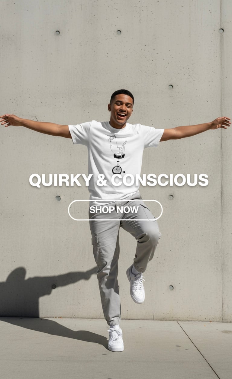 CHICKEN WITH A UNICYCLE - Unisex organic cotton t-shirt