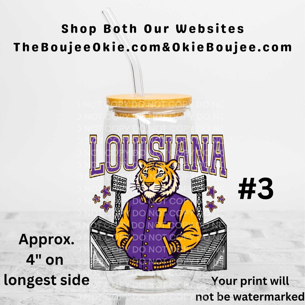 Image of LSU Tigers Football Uv Dtf Decals Choice of 3 OD1