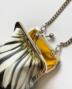 Image of White flower, crossbody velvet bag with chain handle