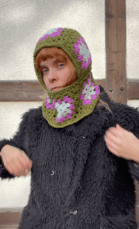 Image 3 of Olive Pink Granny Square balaclava