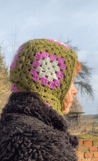 Image 4 of Olive Pink Granny Square balaclava
