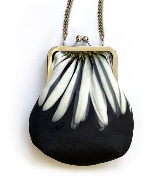 Image of White flower, crossbody velvet bag with chain handle