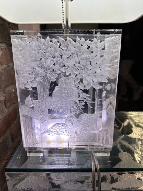 Image of Hand Carved Lamp with Owls- custom order only