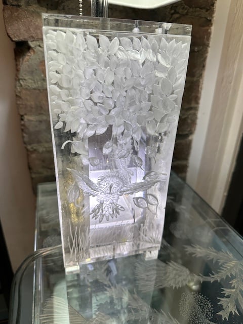 Image of Hand Carved Lamp with Owls- custom order only