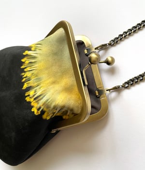 Image of Yellow catkin, crossbody velvet bag with chain handle