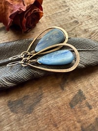 Image 5 of Blue Kyanite stone brass and sterling earrings / n14
