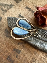 Image 3 of Blue Kyanite stone brass and sterling earrings / n14