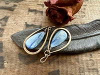 Image 14 of Blue Kyanite stone brass and sterling earrings / n14