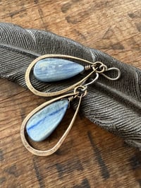 Image 1 of Blue Kyanite stone brass and sterling earrings / n14