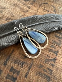 Image 17 of Blue Kyanite stone brass and sterling earrings / n14