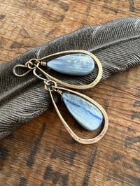 Image 10 of Blue Kyanite stone brass and sterling earrings / n14