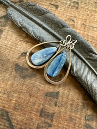 Image 20 of Blue Kyanite stone brass and sterling earrings / n14
