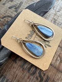 Image 23 of Blue Kyanite stone brass and sterling earrings / n14