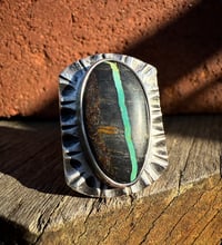 Image 1 of WL&A Handmade High Grade Viking Ribbon Turquoise Signet Ring - Size 11