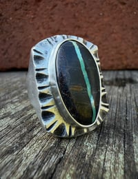 Image 2 of WL&A Handmade High Grade Viking Ribbon Turquoise Signet Ring - Size 11