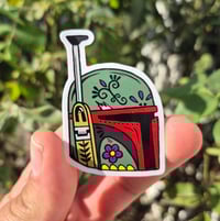 Image 1 of Boba Fett Mask Calavera Mini Vinyl Sticker