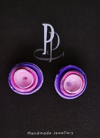 Image 1 of Stud Earrings - Pink and Purple Roses   (PCE040)