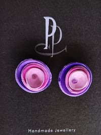 Image 2 of Stud Earrings - Pink and Purple Roses   (PCE040)