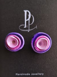 Image 3 of Stud Earrings - Pink and Purple Roses   (PCE040)
