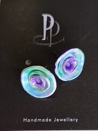 Image 4 of Stud Earrings - Blue, Green and  Purple Roses   (PCE041)