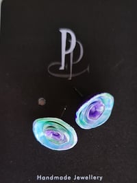 Image 3 of Stud Earrings - Blue, Green and  Purple Roses   (PCE041)