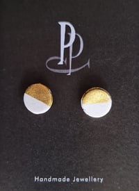 Image 2 of Stud Earrings - Small White and Gold Studs (PCE043)