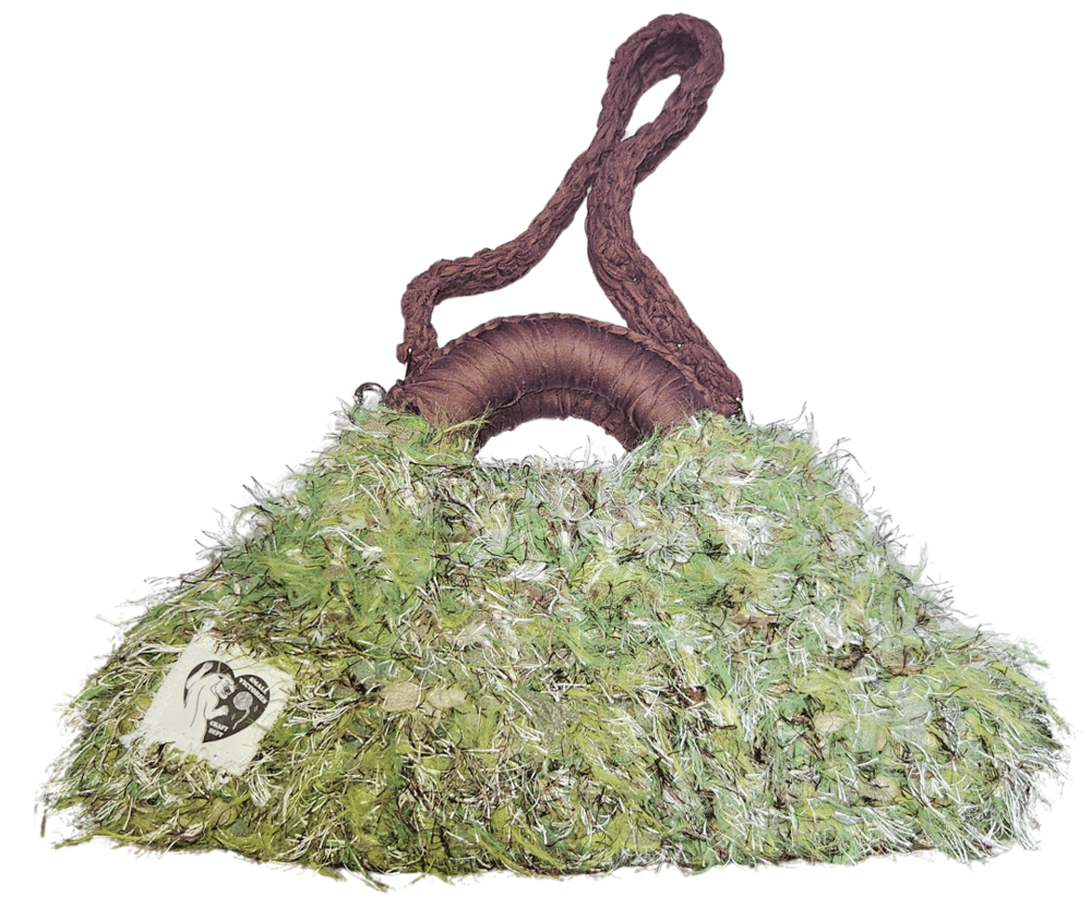 Image of Ghillie 13 - Earth tone fluffy over the shoulder handbag made from recycled materials