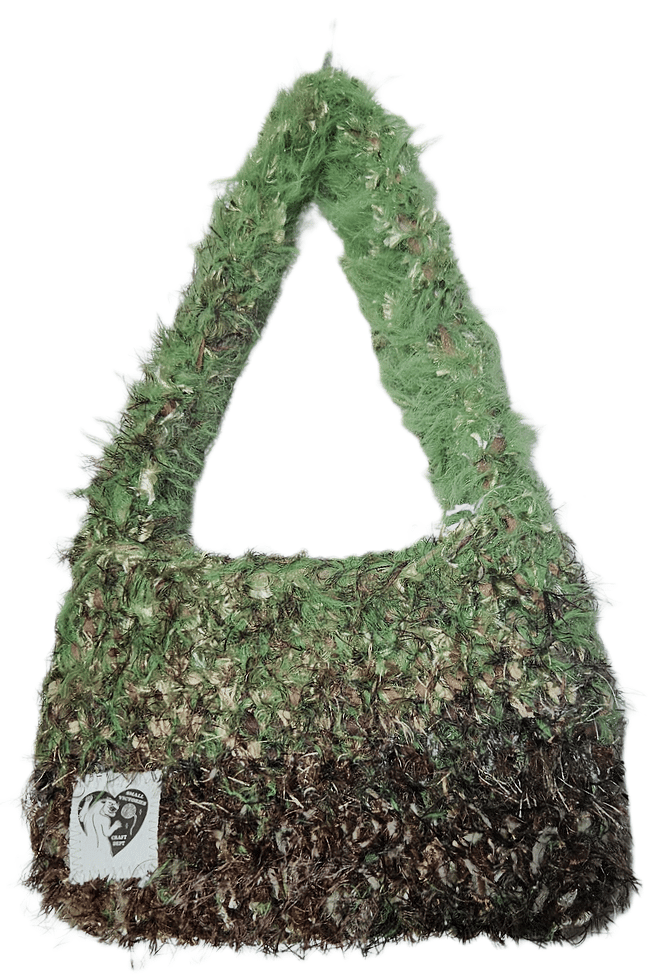 Image of Ghillie 12 - Earth tone fluffy over the shoulder handbag made from recycled materials