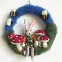 Image 1 of Bunny & Bees - Handfelted  Wreath
