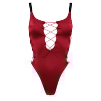 Image 1 of SHINNING RED  LACEDUP SWIMSUIT