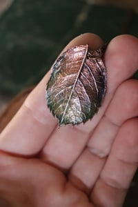 Image 3 of Vera foglia di rosa elettroformata in rame con finitura dipinta verde