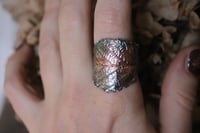 Image 2 of Anello con vera foglia di rovo elettroformata in rame e patina dipinta celeste, taglia 24